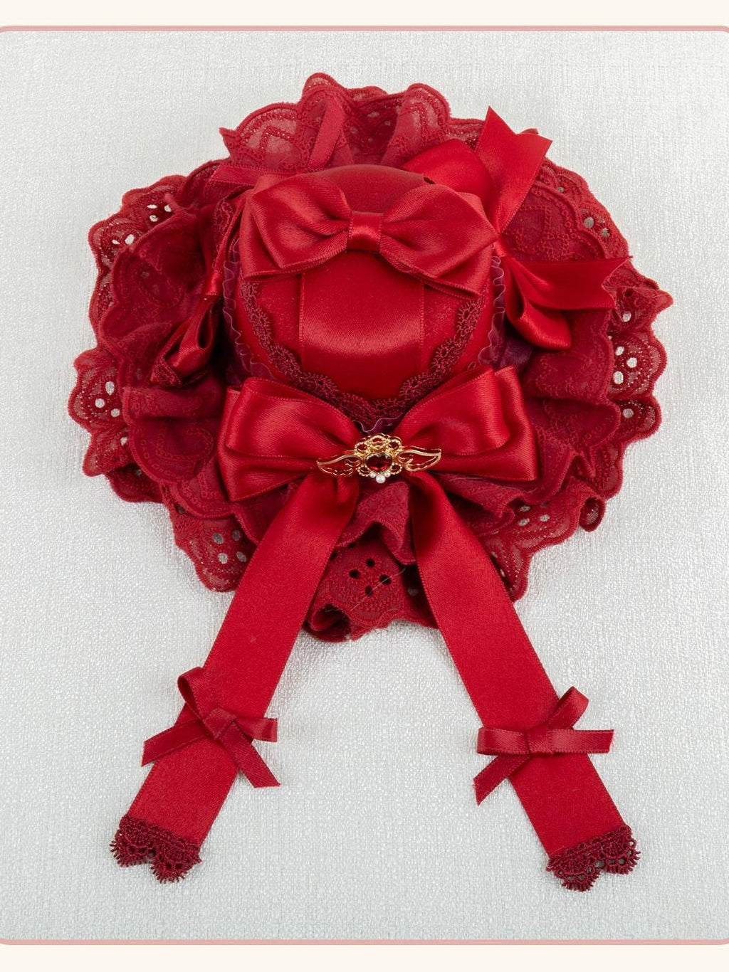 Stardust Rose Red Rose Bow Lolita Bridal Gothic Top Hat Women's Hair Clips