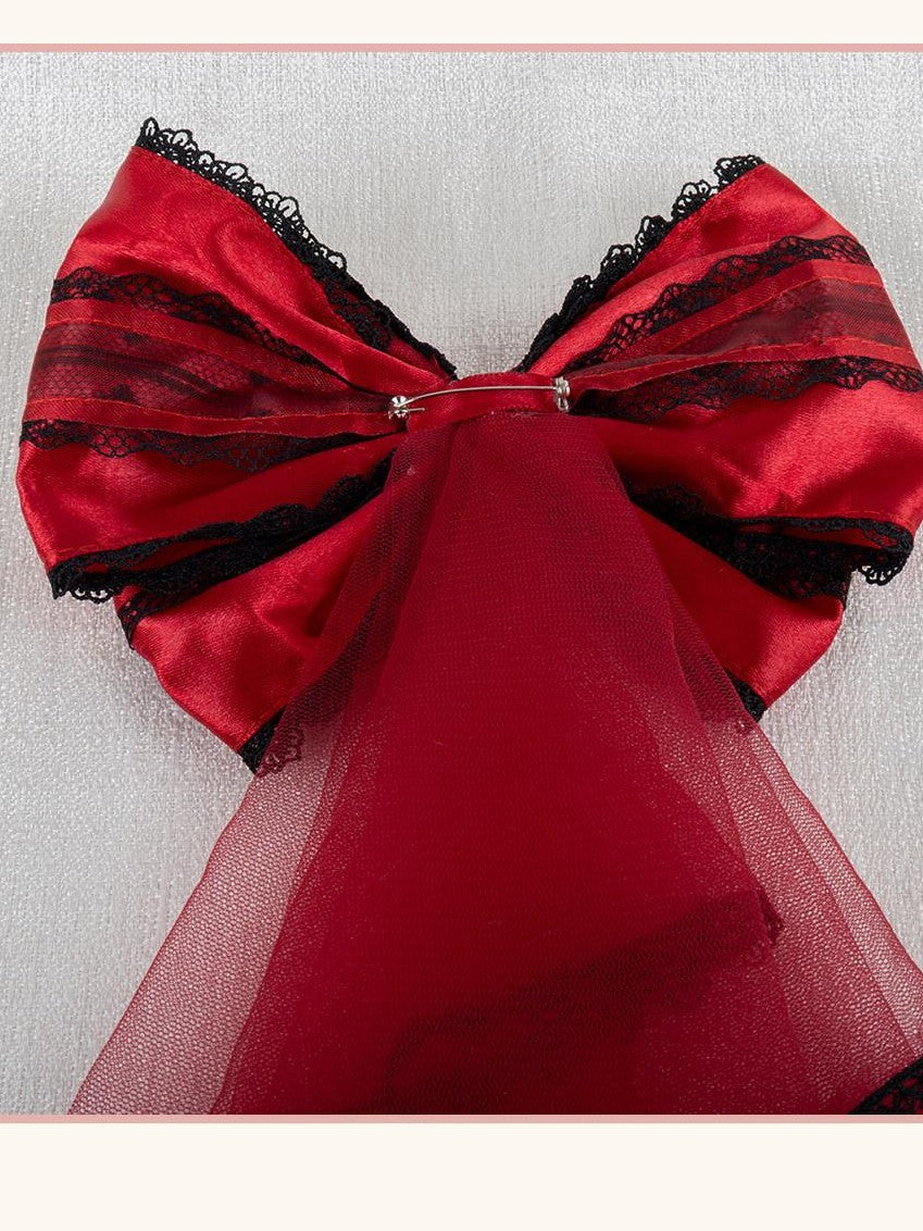 Stardust Rose Red Rose Lace Bow Round Top Women's Woolen Blend Half Bonnets
