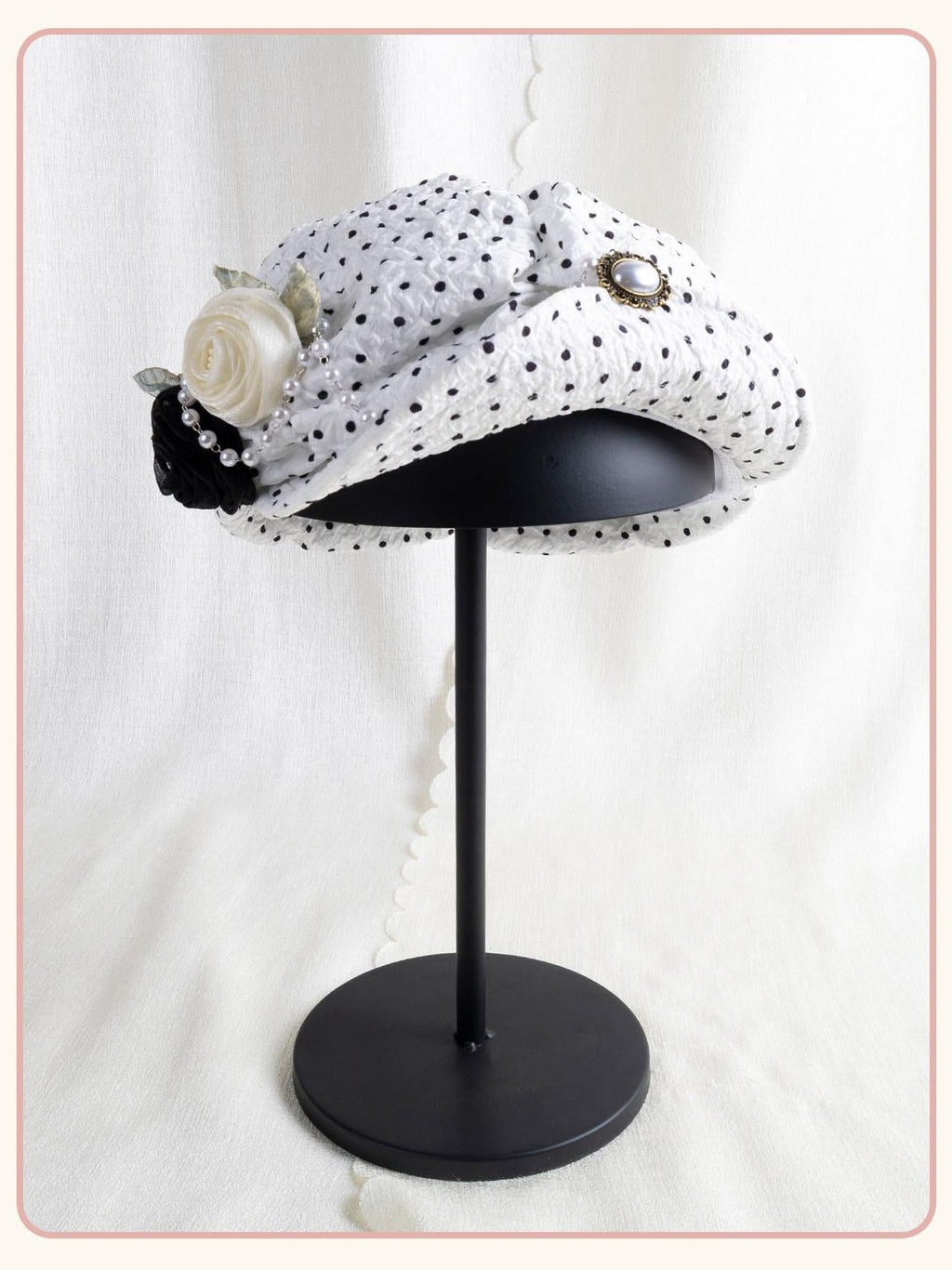 Stardust Rose Rose Polka Dot Women's Pleated Brim Artist Figure Eight Full Bonnets