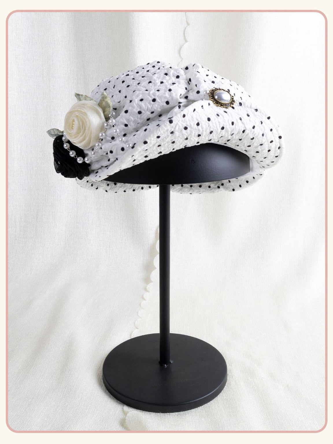 Stardust Rose Rose Polka Dot Women's Pleated Brim Artist Figure Eight Full Bonnets