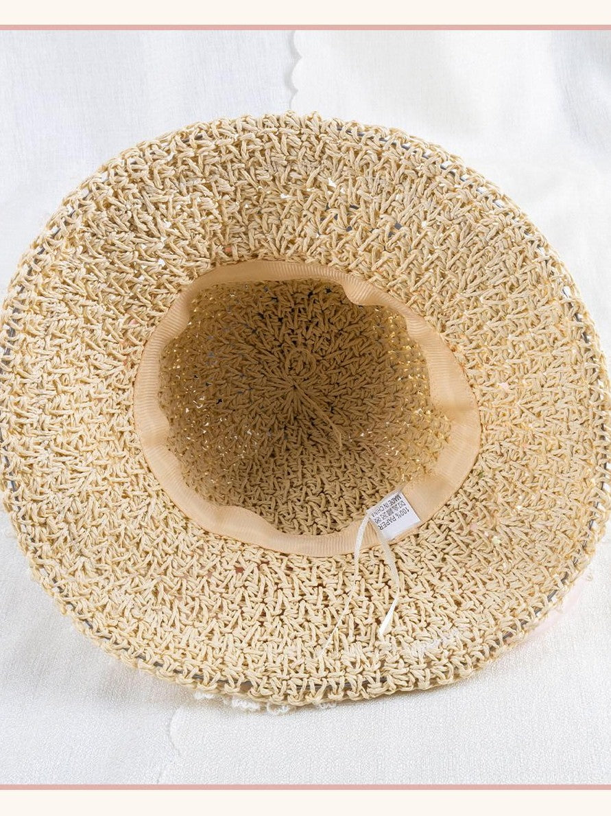 Stardust Rose Shimmering Woven Bow Wide Brim Round Top Women's Tulle Full Bonnets