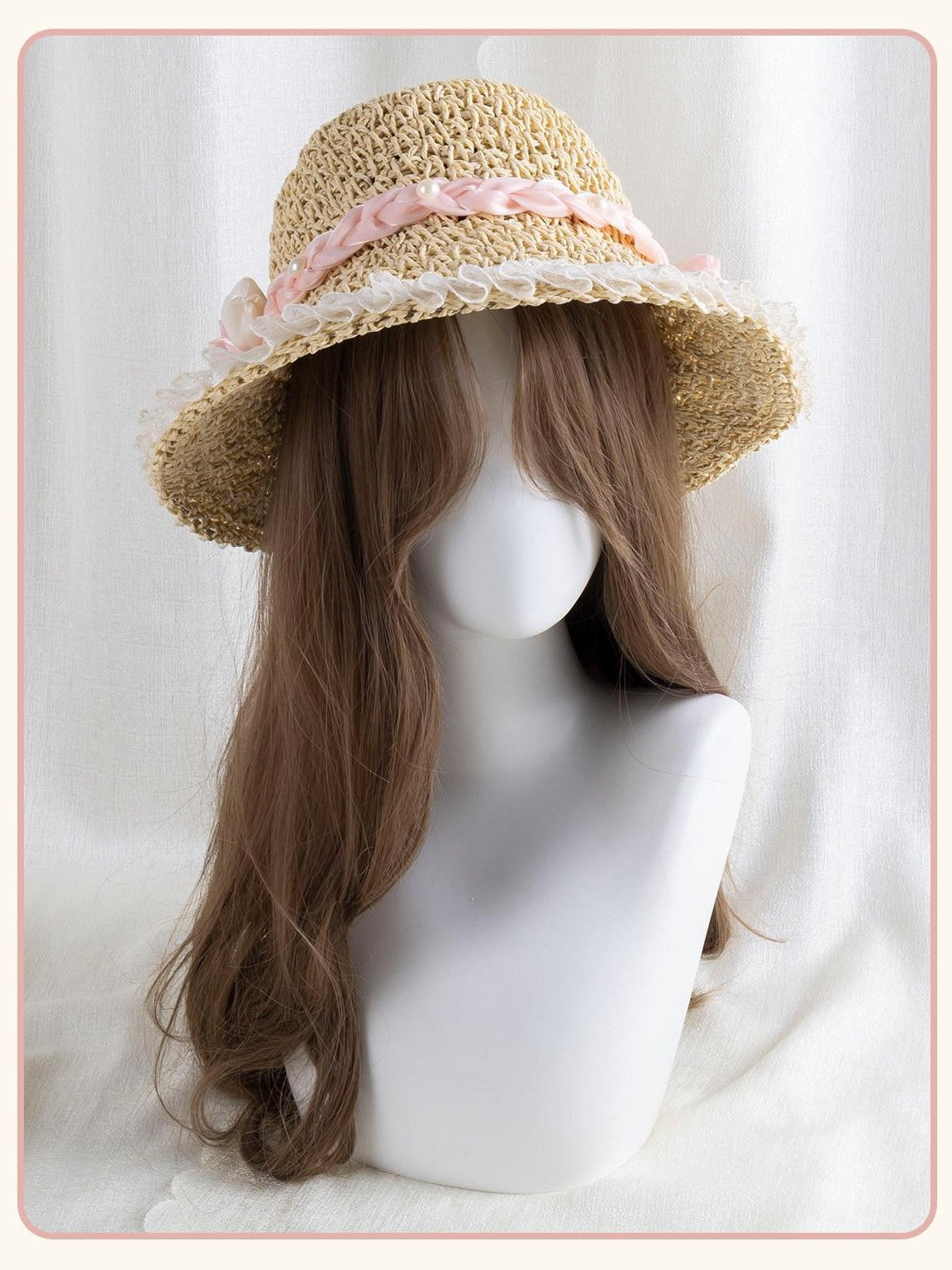 Stardust Rose Shimmering Woven Bow Wide Brim Round Top Women's Tulle Full Bonnets