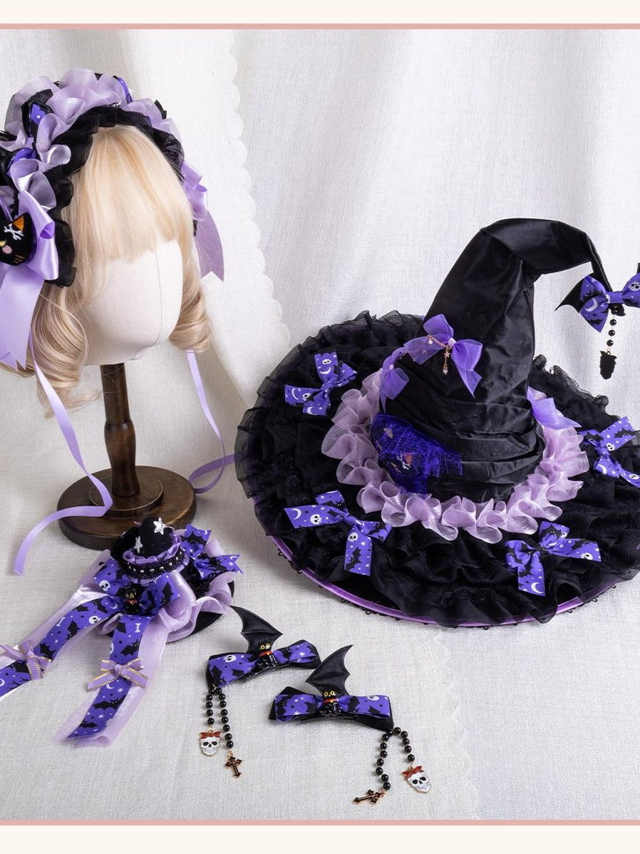 Stardust Rose Stardust Rose Bat Witch Cat Butterfly Lolita Top Hat Women's Lace Full Bonnets