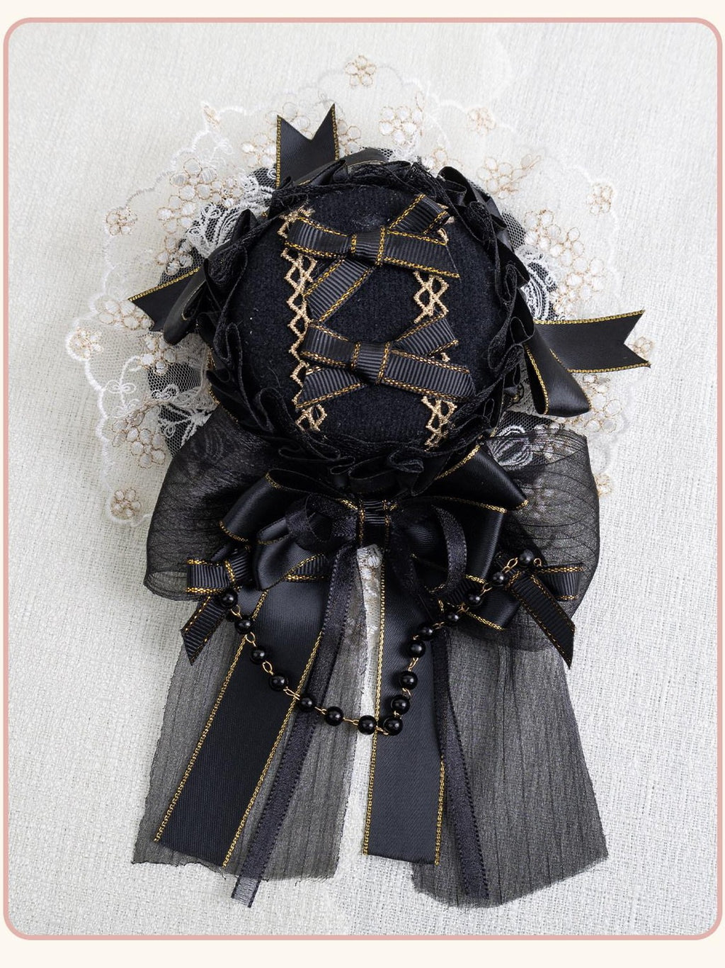 Stardust Rose Stardust Rose Black Gold Lolita Court Top Hat Women's Hair Clips