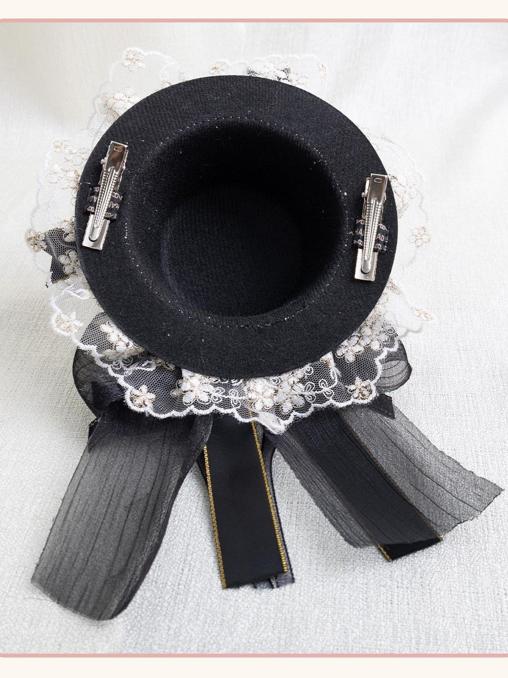 Stardust Rose Stardust Rose Black Gold Lolita Court Top Hat Women's Hair Clips