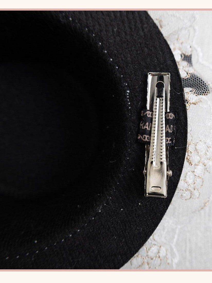 Stardust Rose Stardust Rose Black Gold Lolita Court Top Hat Women's Hair Clips