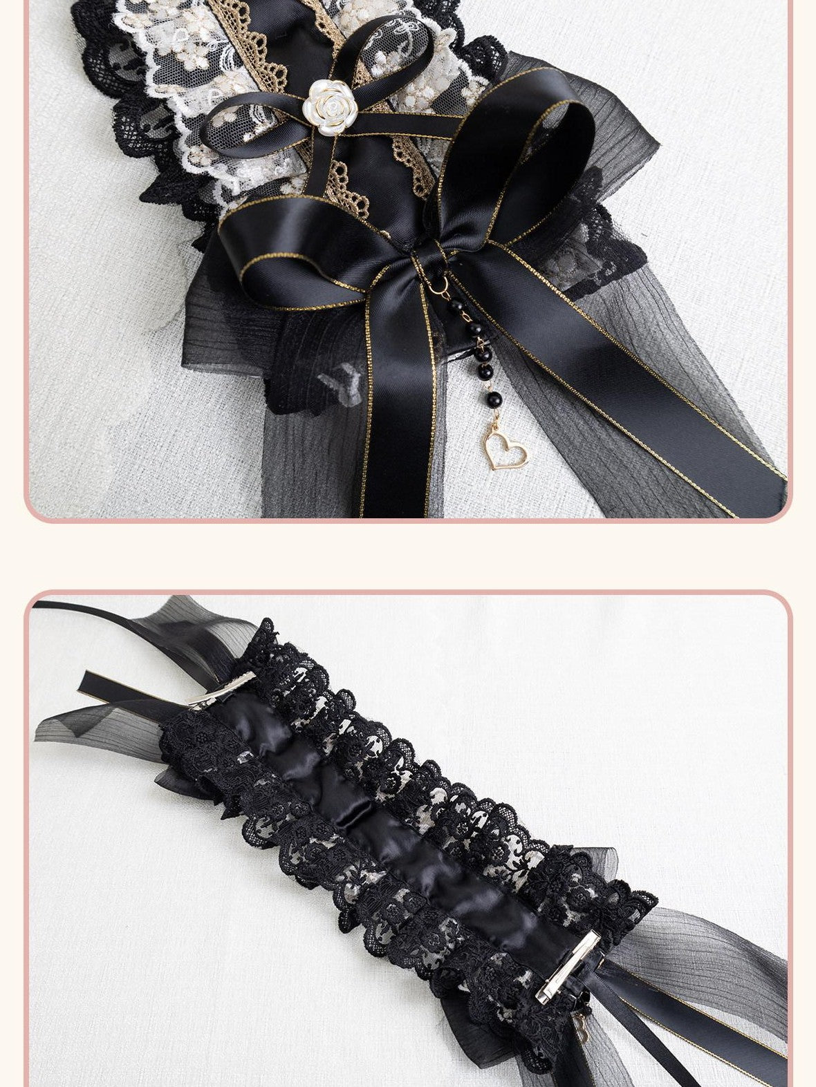 Stardust Rose Stardust Rose Black Gold Lolita Court Top Hat Women's Hair Clips
