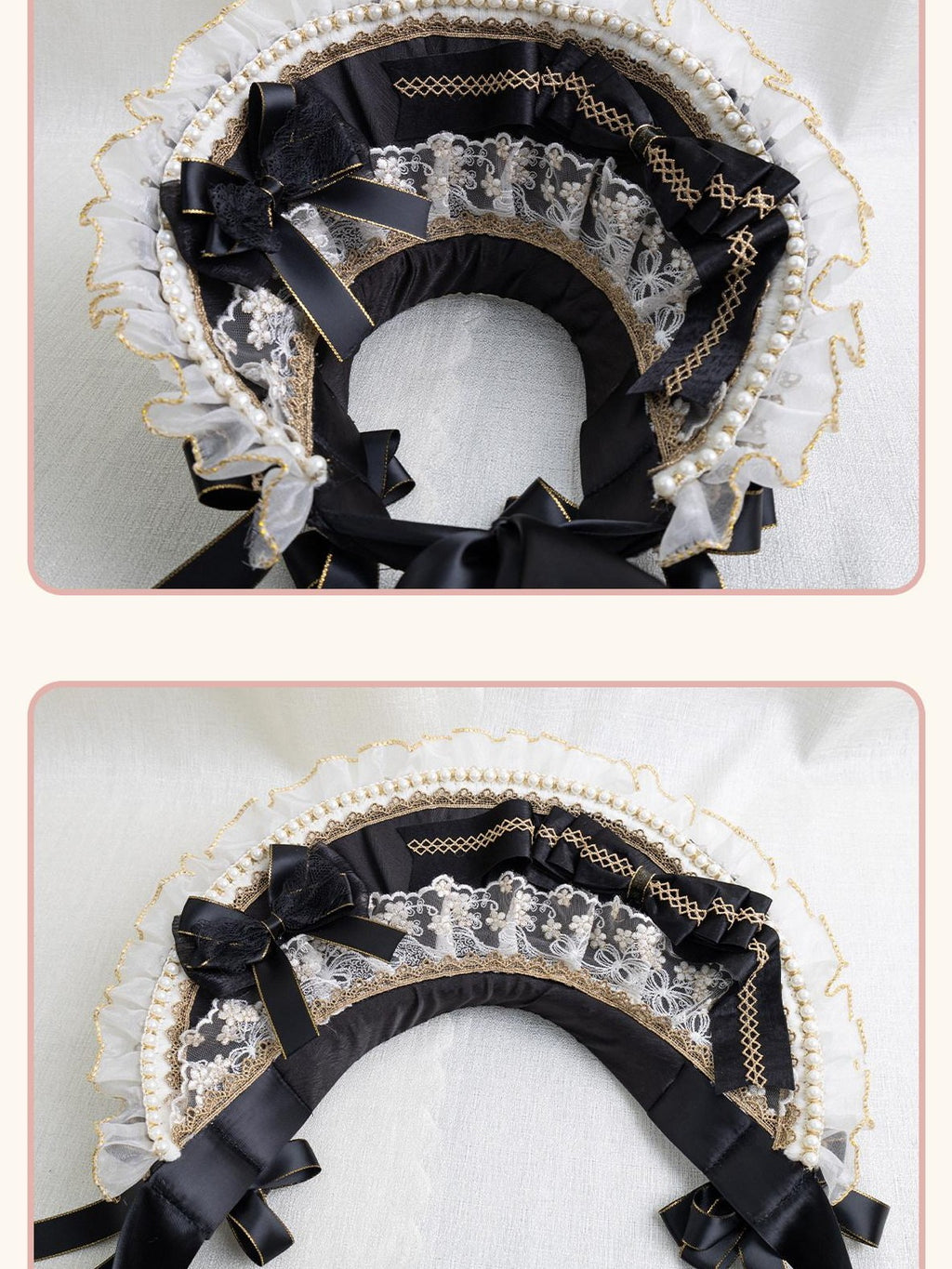 Stardust Rose Stardust Rose Black Gold Lolita Court Top Hat Women's Hair Clips