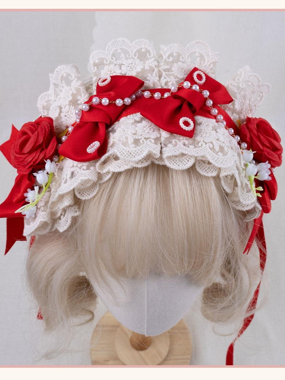Stardust Rose Stardust Rose Elegant Lolita Rose Bow Heart Women's Lace Hair Clips