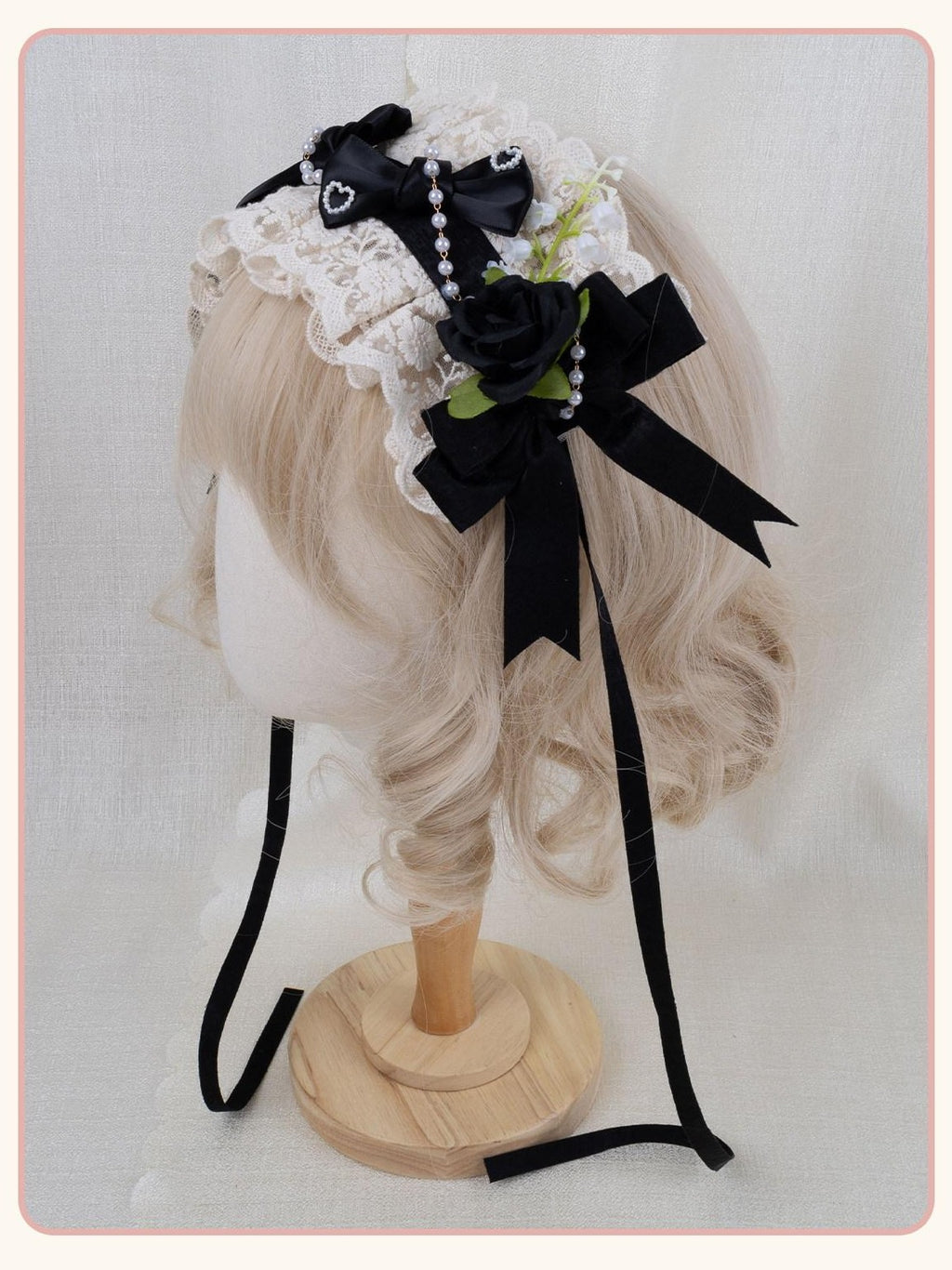 Stardust Rose Stardust Rose Elegant Lolita Rose Bow Heart Women's Lace Hair Clips