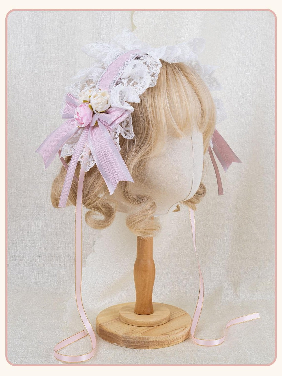 Stardust Rose Stardust Rose Lace Bow Rosebud Headband Wrist Flower Women's Lace Half Bonnets