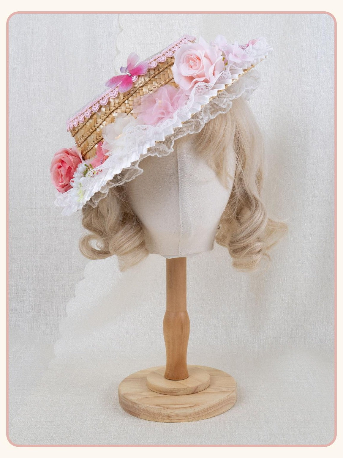 Stardust Rose Stardust Rose Lace Flower Bow Tea Party Women's Straw Brim Half Bonnets
