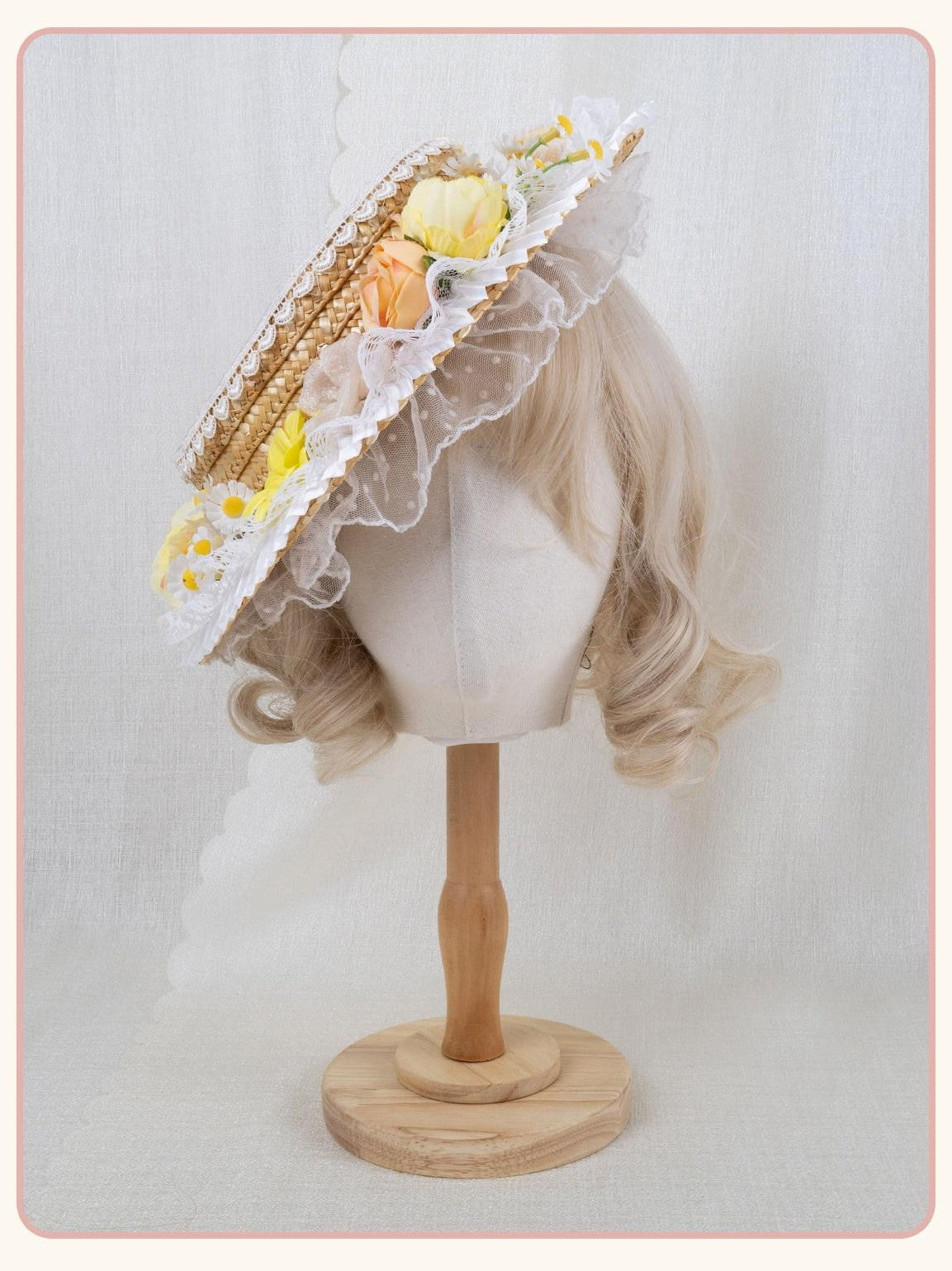 Stardust Rose Stardust Rose Lace Flower Bow Tea Party Women's Straw Brim Half Bonnets