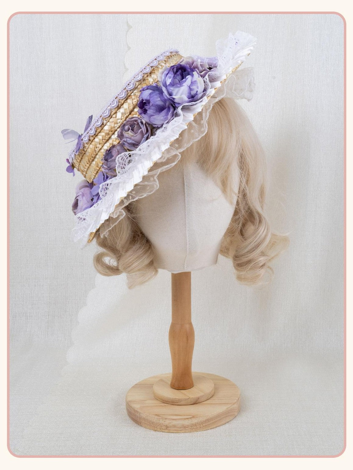 Stardust Rose Stardust Rose Lace Flower Bow Tea Party Women's Straw Brim Half Bonnets