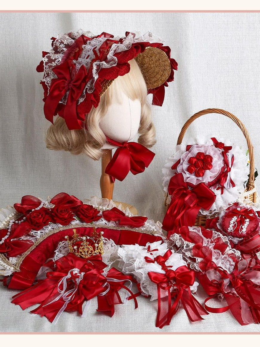 Stardust Rose Stardust Rose Lolita Top Hat Bow Long Brim Flat Hat Women's Hair Clips
