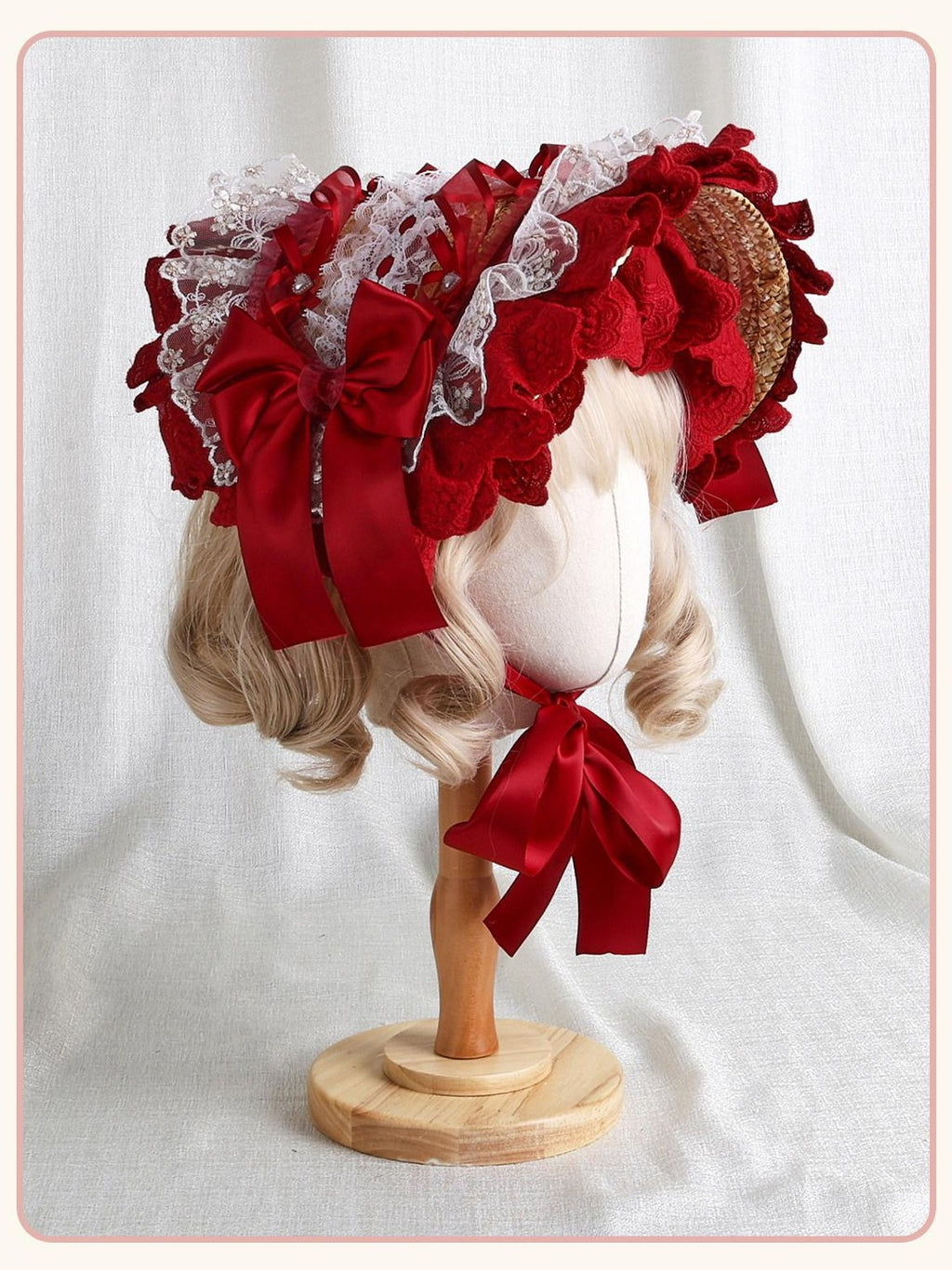 Stardust Rose Stardust Rose Lolita Top Hat Bow Long Brim Flat Hat Women's Hair Clips