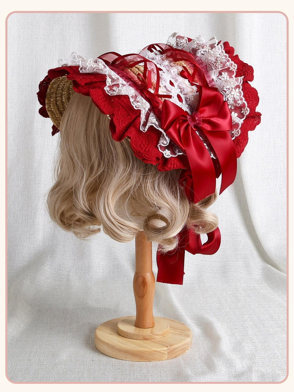 Stardust Rose Stardust Rose Lolita Top Hat Bow Long Brim Flat Hat Women's Hair Clips
