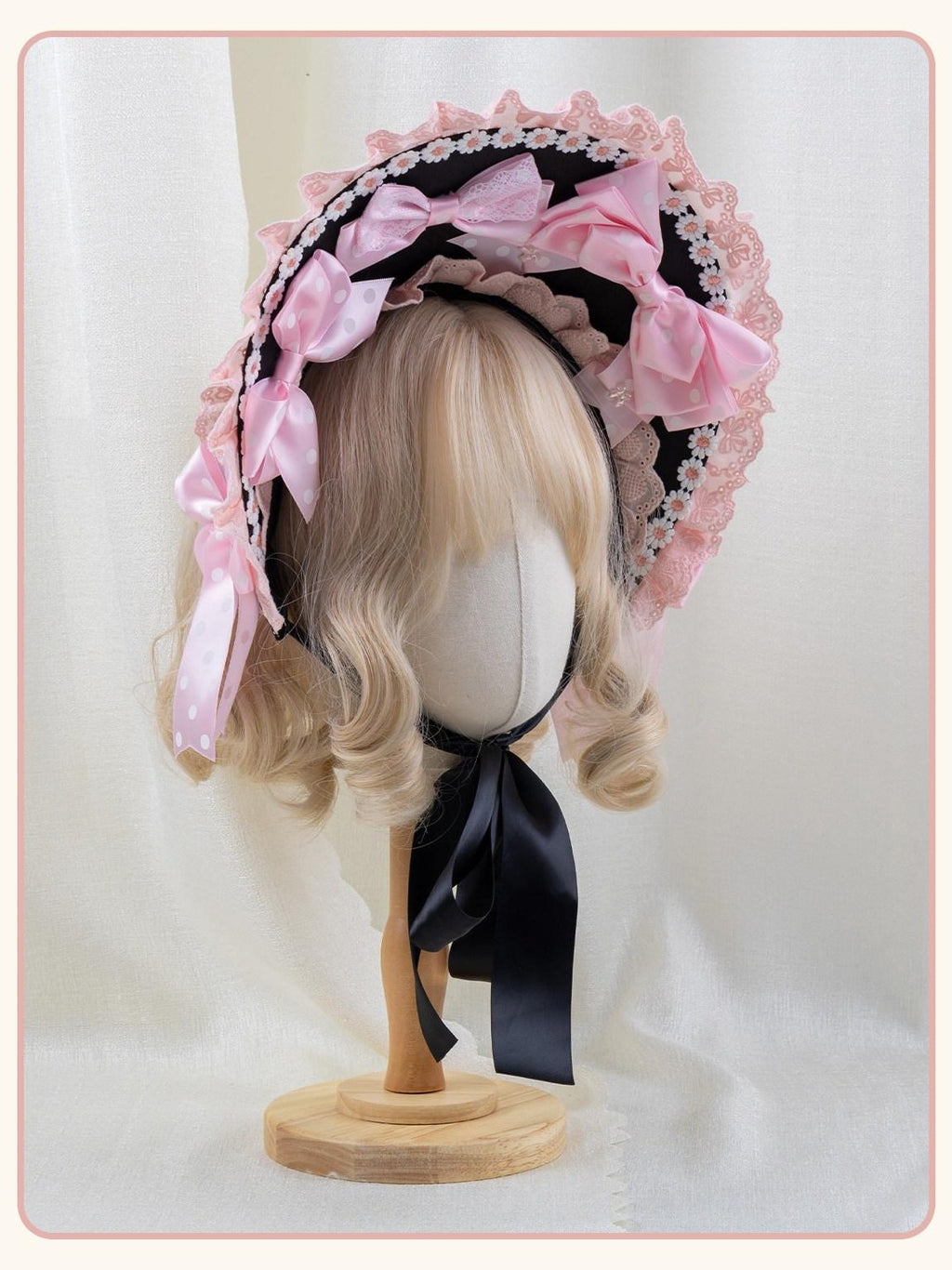 Stardust Rose Stardust Rose Polka Dot Lolita Flat Beret Lace Bow Heart Women's Hair Clips