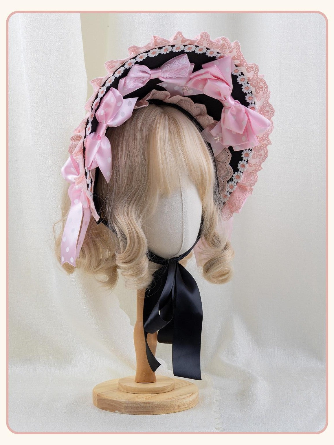 Stardust Rose Stardust Rose Polka Dot Lolita Flat Beret Lace Bow Heart Women's Hair Clips