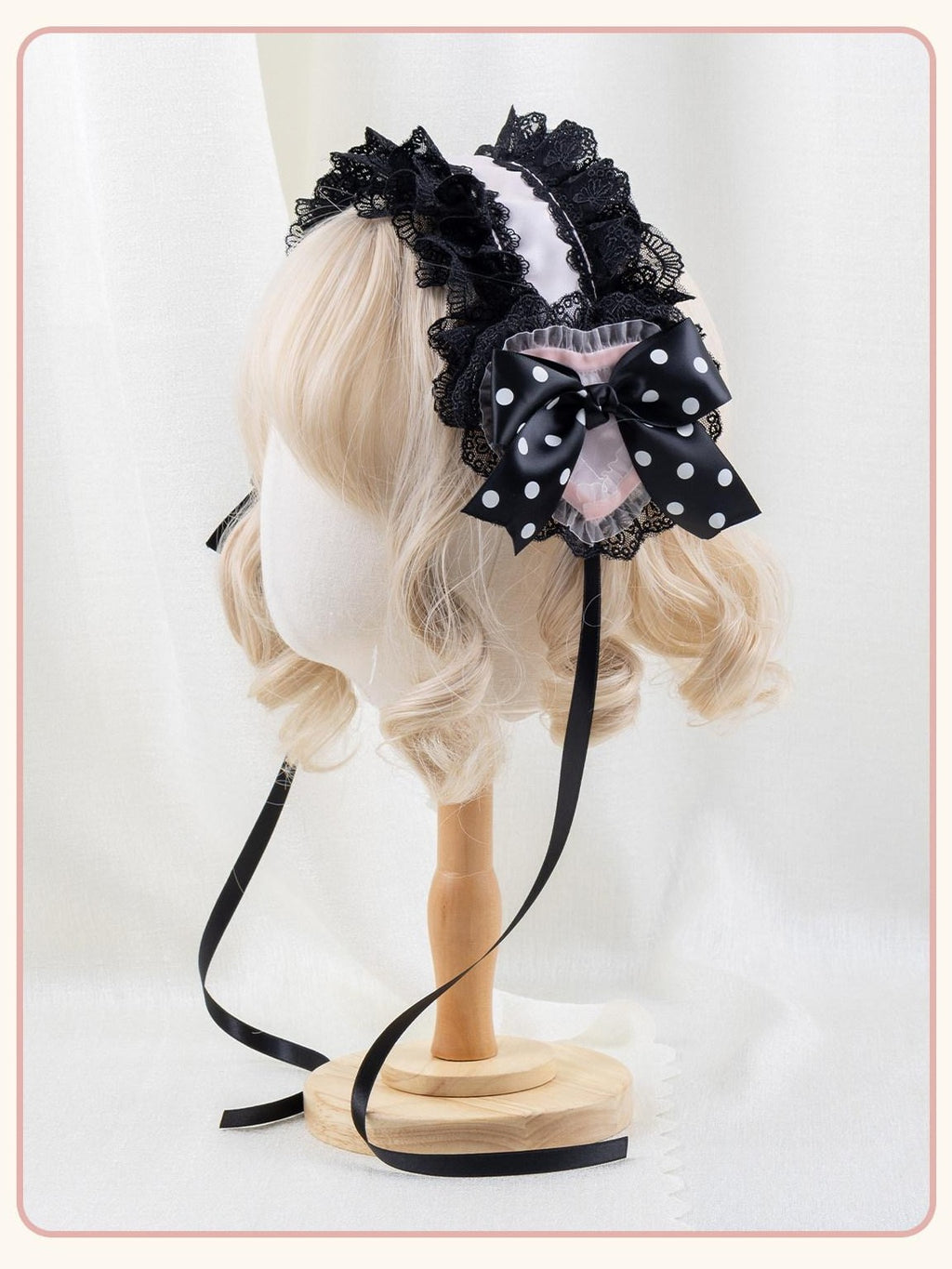 Stardust Rose Stardust Rose Polka Dot Lolita Flat Beret Lace Bow Heart Women's Hair Clips