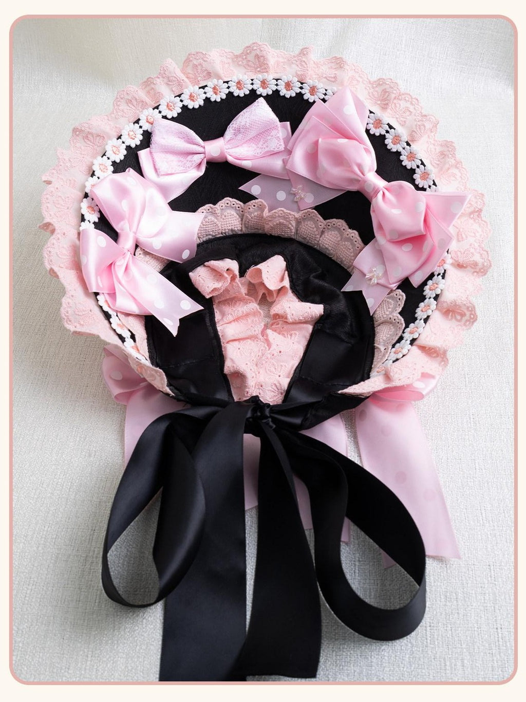 Stardust Rose Stardust Rose Polka Dot Lolita Flat Beret Lace Bow Heart Women's Hair Clips