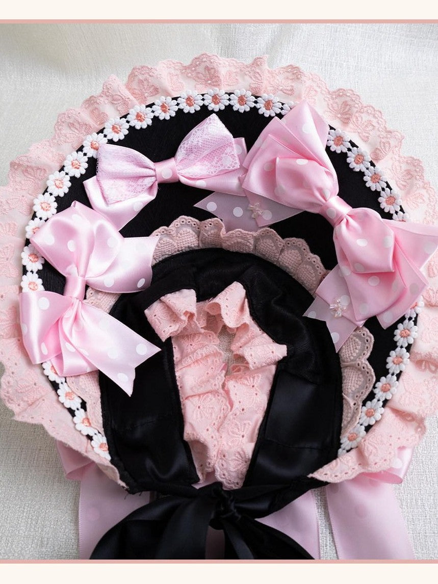 Stardust Rose Stardust Rose Polka Dot Lolita Flat Beret Lace Bow Heart Women's Hair Clips