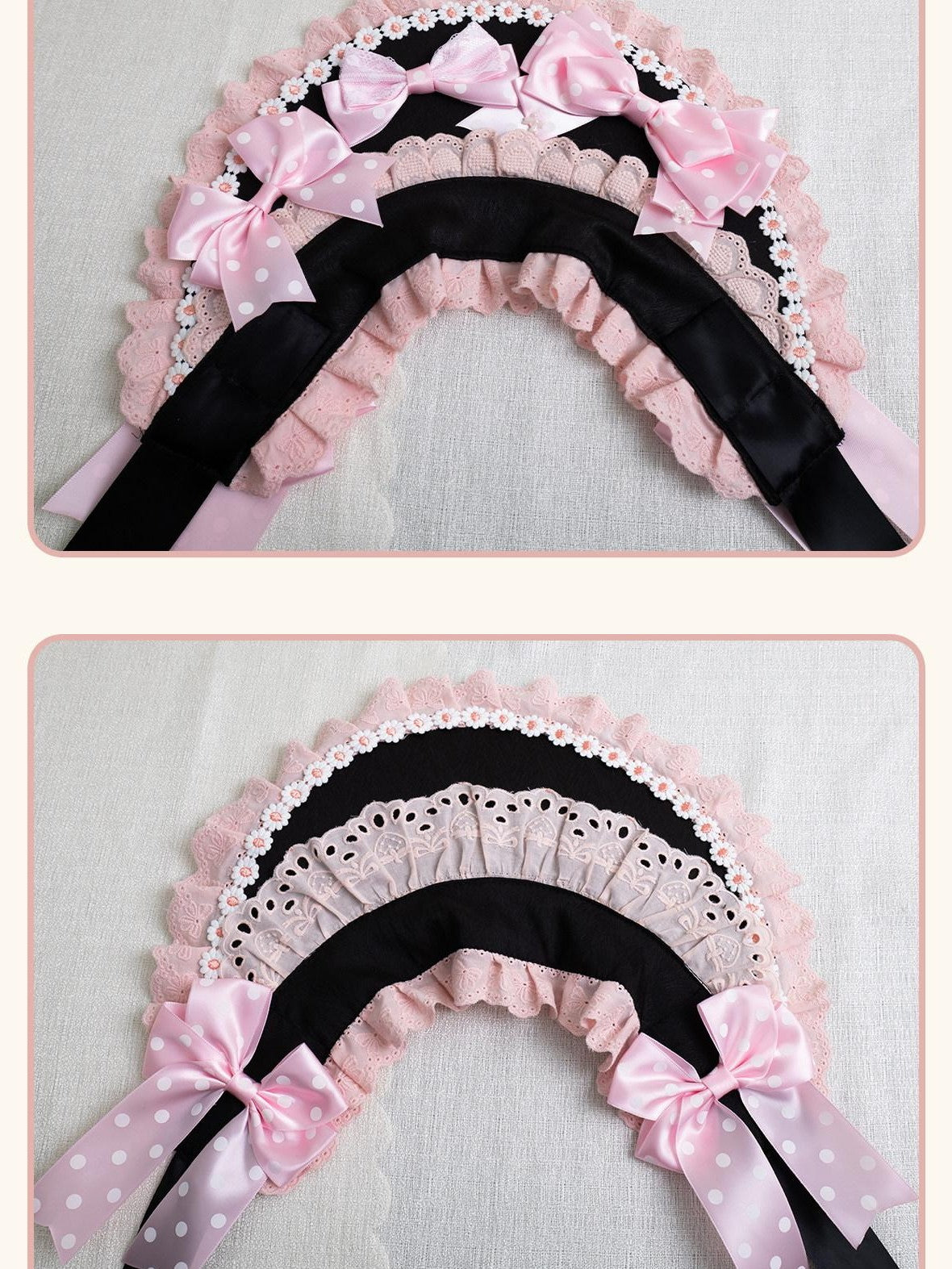 Stardust Rose Stardust Rose Polka Dot Lolita Flat Beret Lace Bow Heart Women's Hair Clips