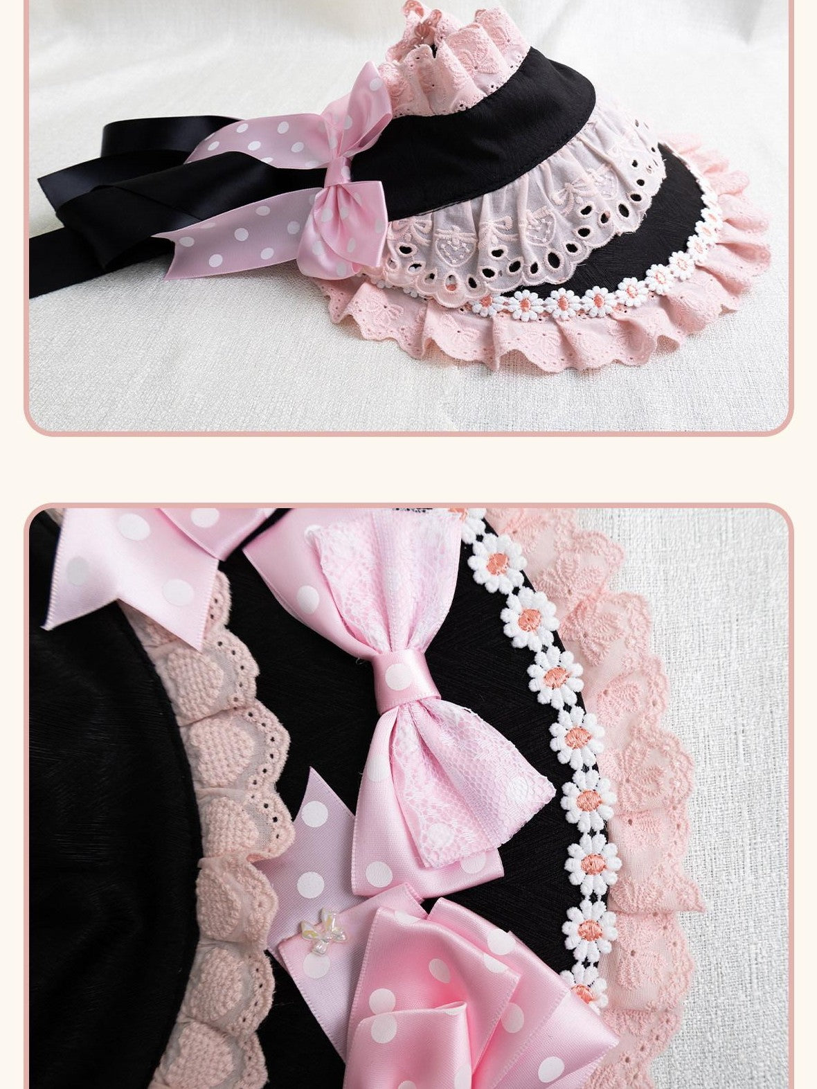 Stardust Rose Stardust Rose Polka Dot Lolita Flat Beret Lace Bow Heart Women's Hair Clips