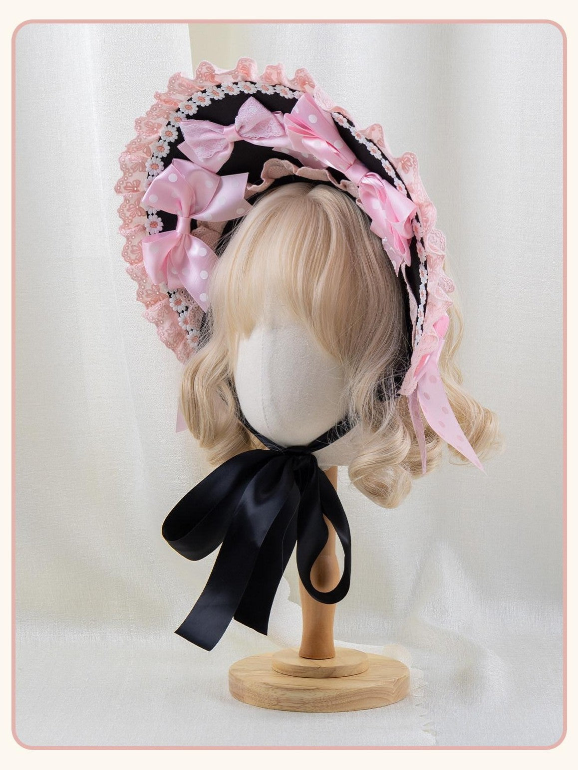 Stardust Rose Stardust Rose Polka Dot Lolita Flat Beret Lace Bow Heart Women's Hair Clips