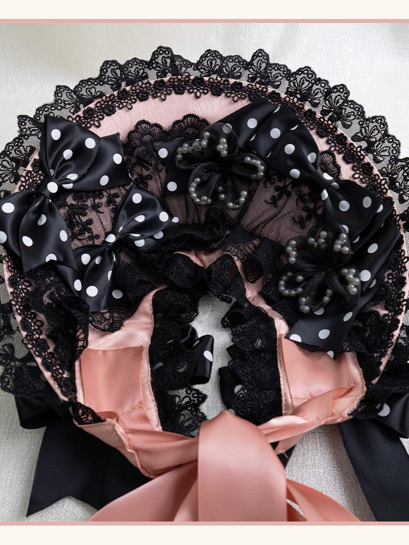 Stardust Rose Stardust Rose Polka Dot Lolita Flat Beret Lace Bow Heart Women's Hair Clips