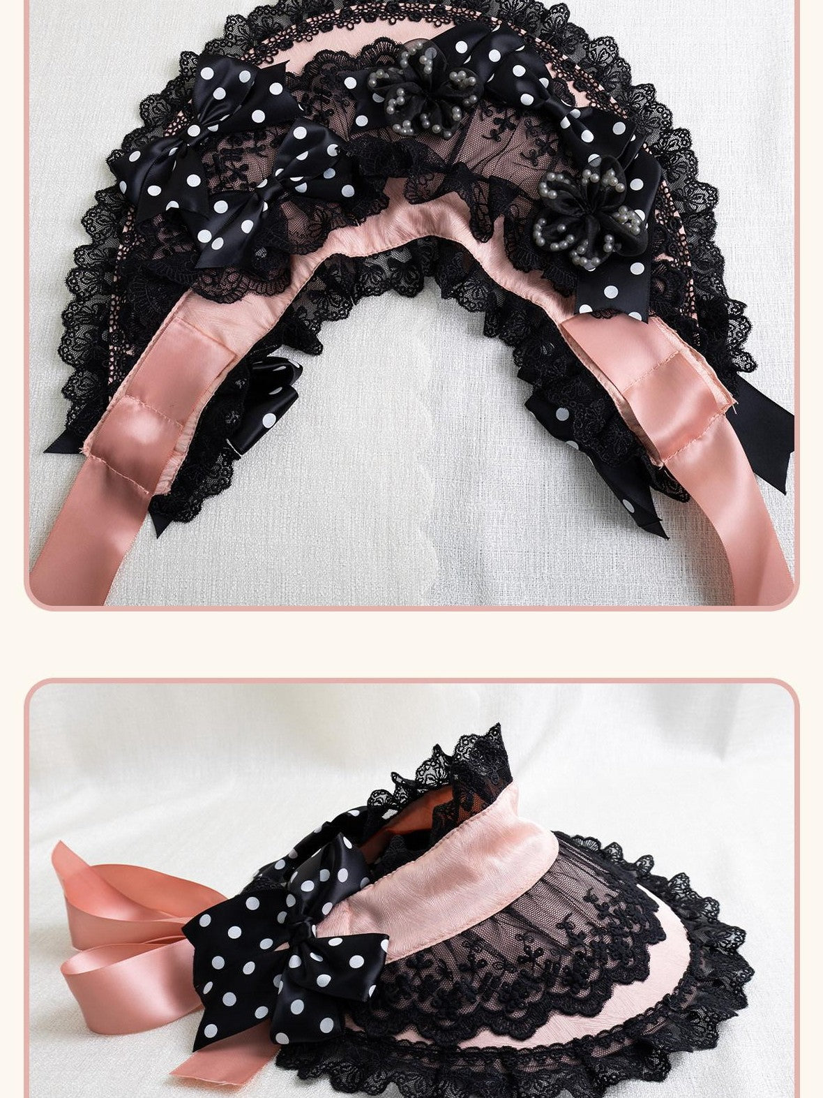 Stardust Rose Stardust Rose Polka Dot Lolita Flat Beret Lace Bow Heart Women's Hair Clips