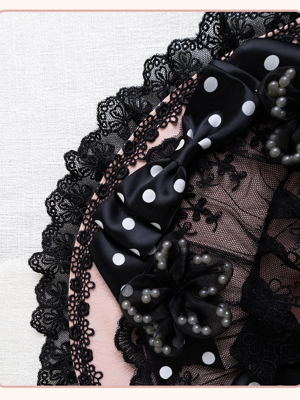 Stardust Rose Stardust Rose Polka Dot Lolita Flat Beret Lace Bow Heart Women's Hair Clips