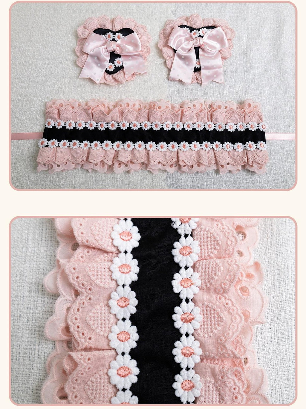 Stardust Rose Stardust Rose Polka Dot Lolita Flat Beret Lace Bow Heart Women's Hair Clips
