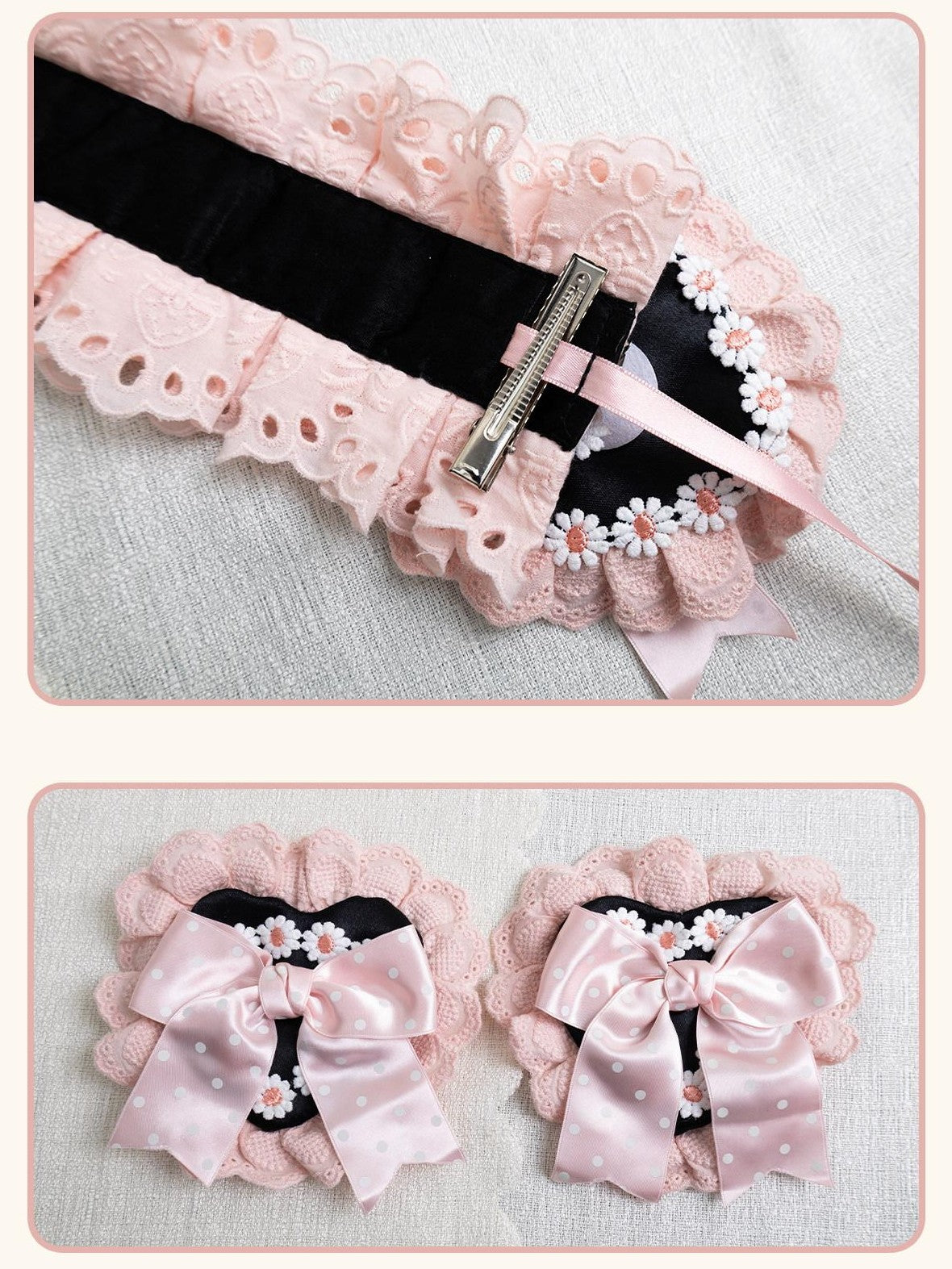 Stardust Rose Stardust Rose Polka Dot Lolita Flat Beret Lace Bow Heart Women's Hair Clips