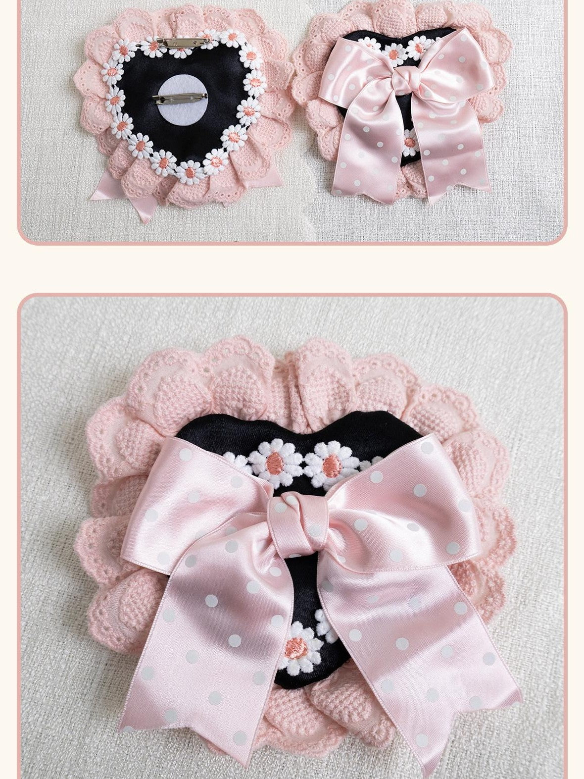 Stardust Rose Stardust Rose Polka Dot Lolita Flat Beret Lace Bow Heart Women's Hair Clips