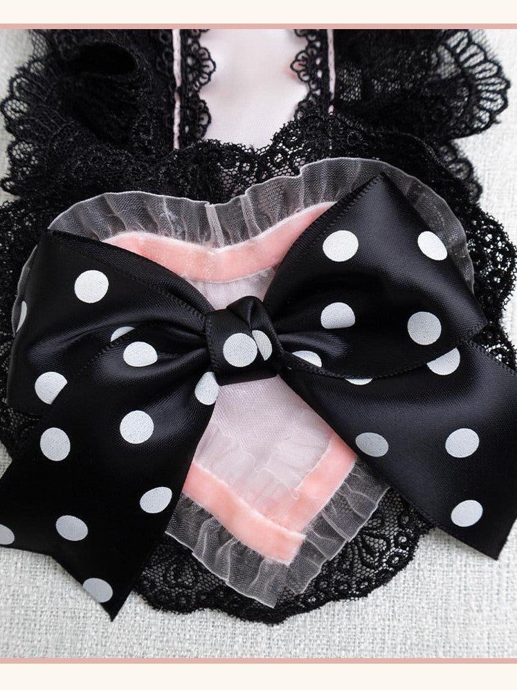 Stardust Rose Stardust Rose Polka Dot Lolita Flat Beret Lace Bow Heart Women's Hair Clips