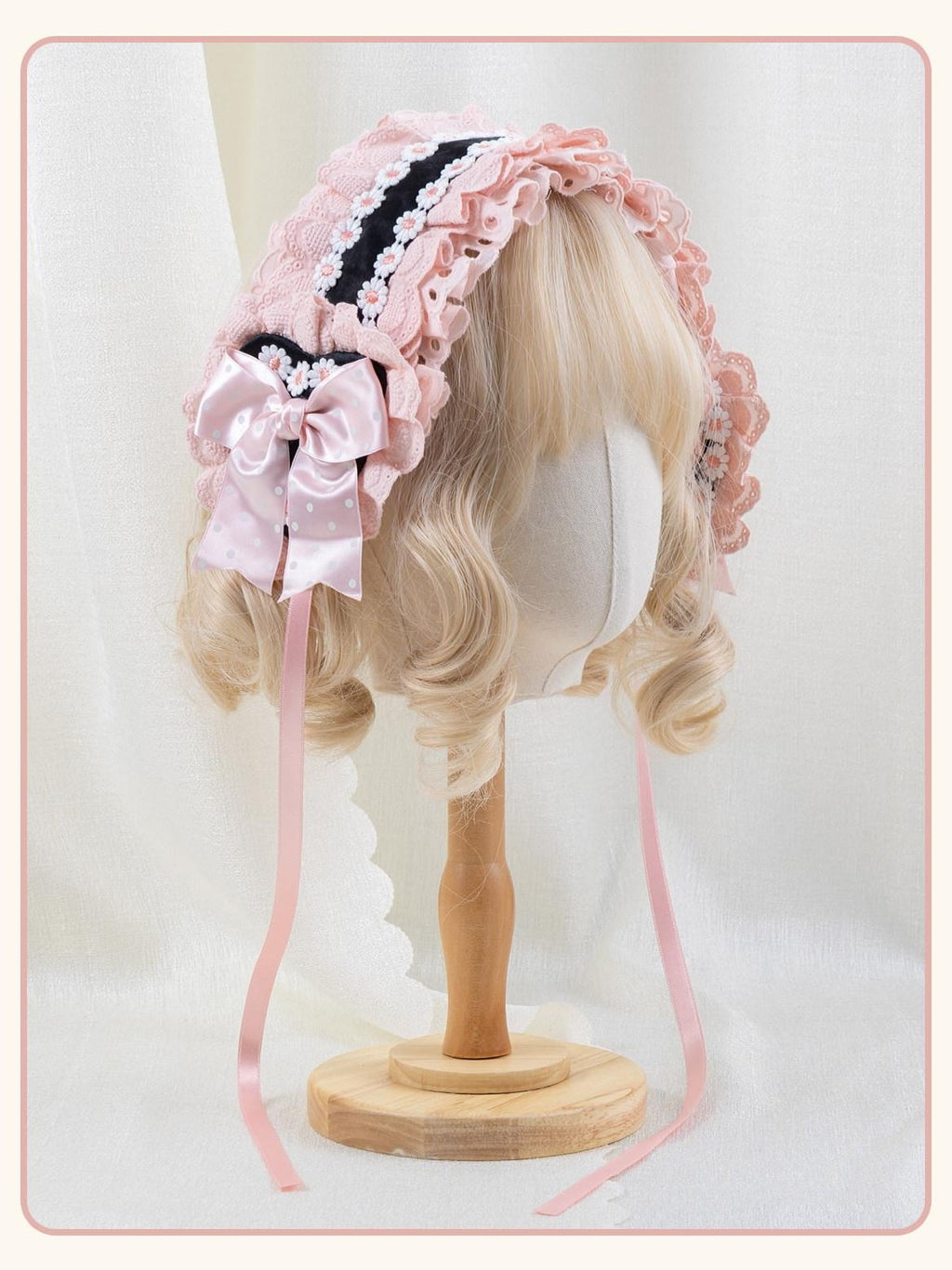 Stardust Rose Stardust Rose Polka Dot Lolita Flat Beret Lace Bow Heart Women's Hair Clips