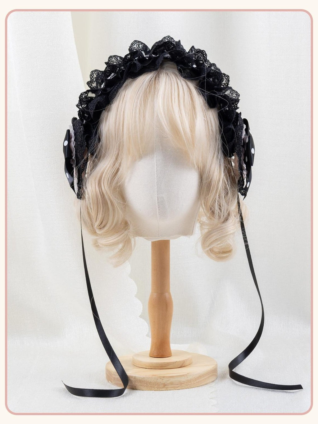 Stardust Rose Stardust Rose Polka Dot Lolita Flat Beret Lace Bow Heart Women's Hair Clips