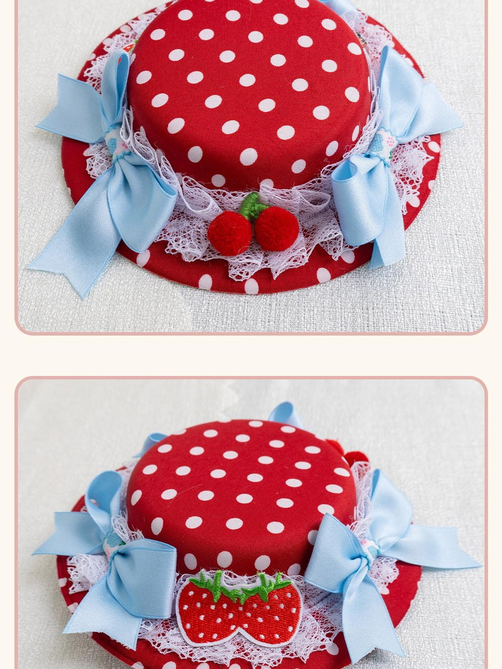 Stardust Rose Stardust Rose Polka Dot Strawberry Bow Beret Women's Ice Blue Ribbon Hair Clips