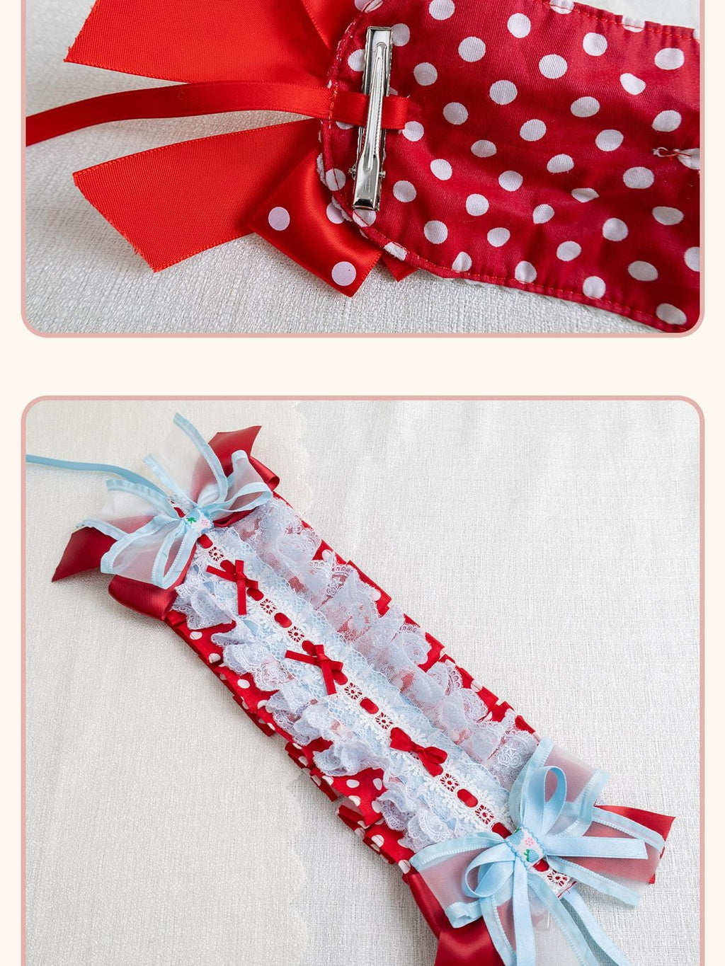 Stardust Rose Stardust Rose Polka Dot Strawberry Bow Beret Women's Ice Blue Ribbon Hair Clips