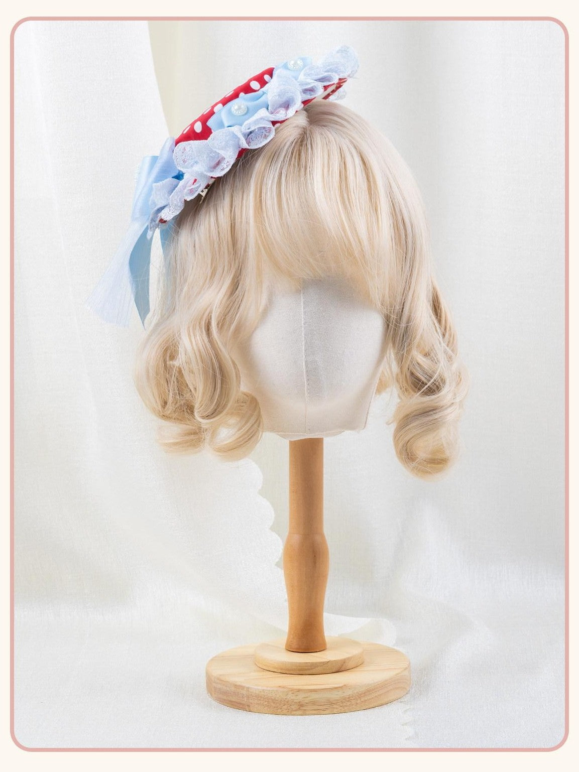 Stardust Rose Stardust Rose Polka Dot Strawberry Bow Beret Women's Ice Blue Ribbon Hair Clips