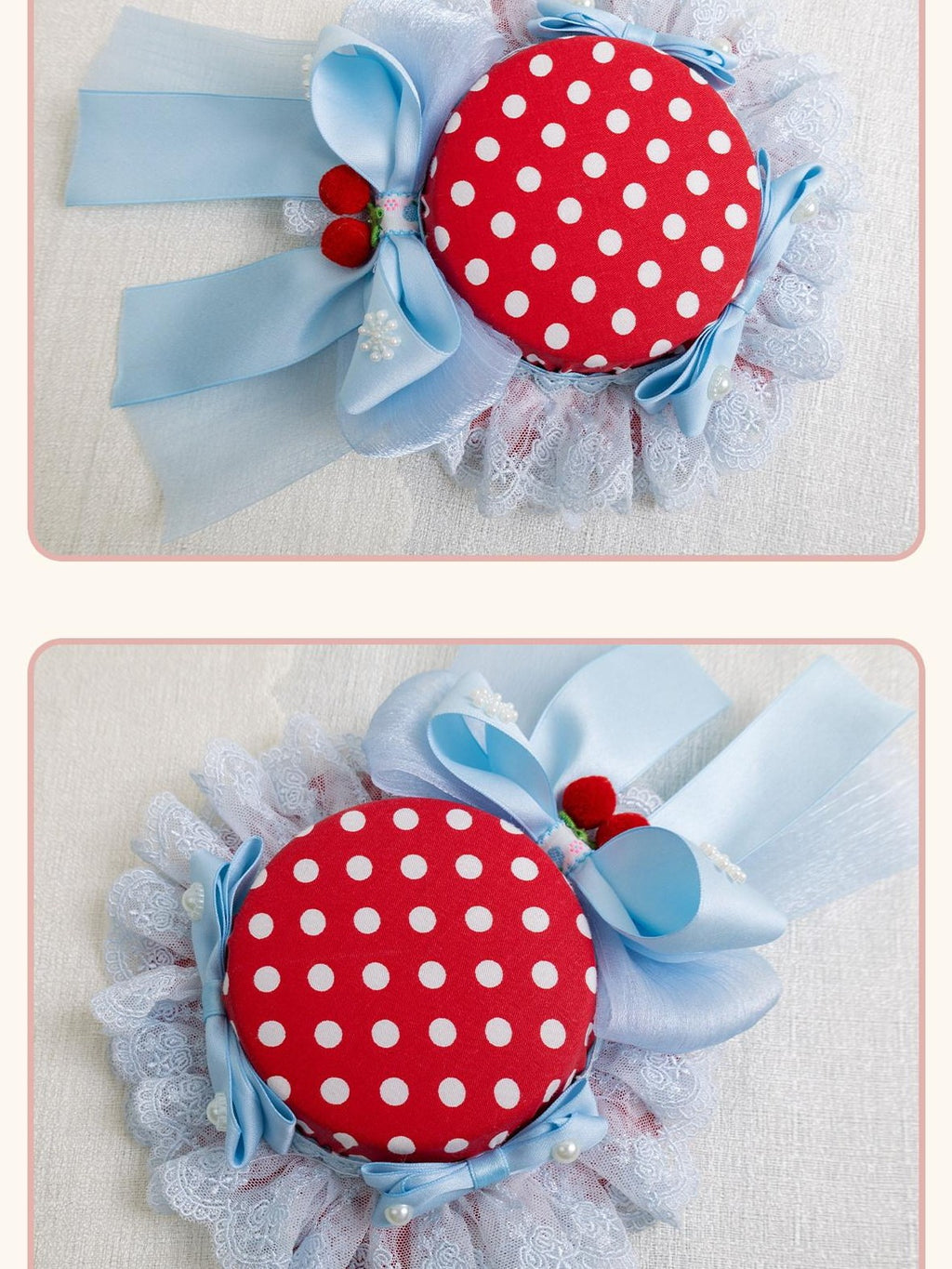 Stardust Rose Stardust Rose Polka Dot Strawberry Bow Beret Women's Ice Blue Ribbon Hair Clips
