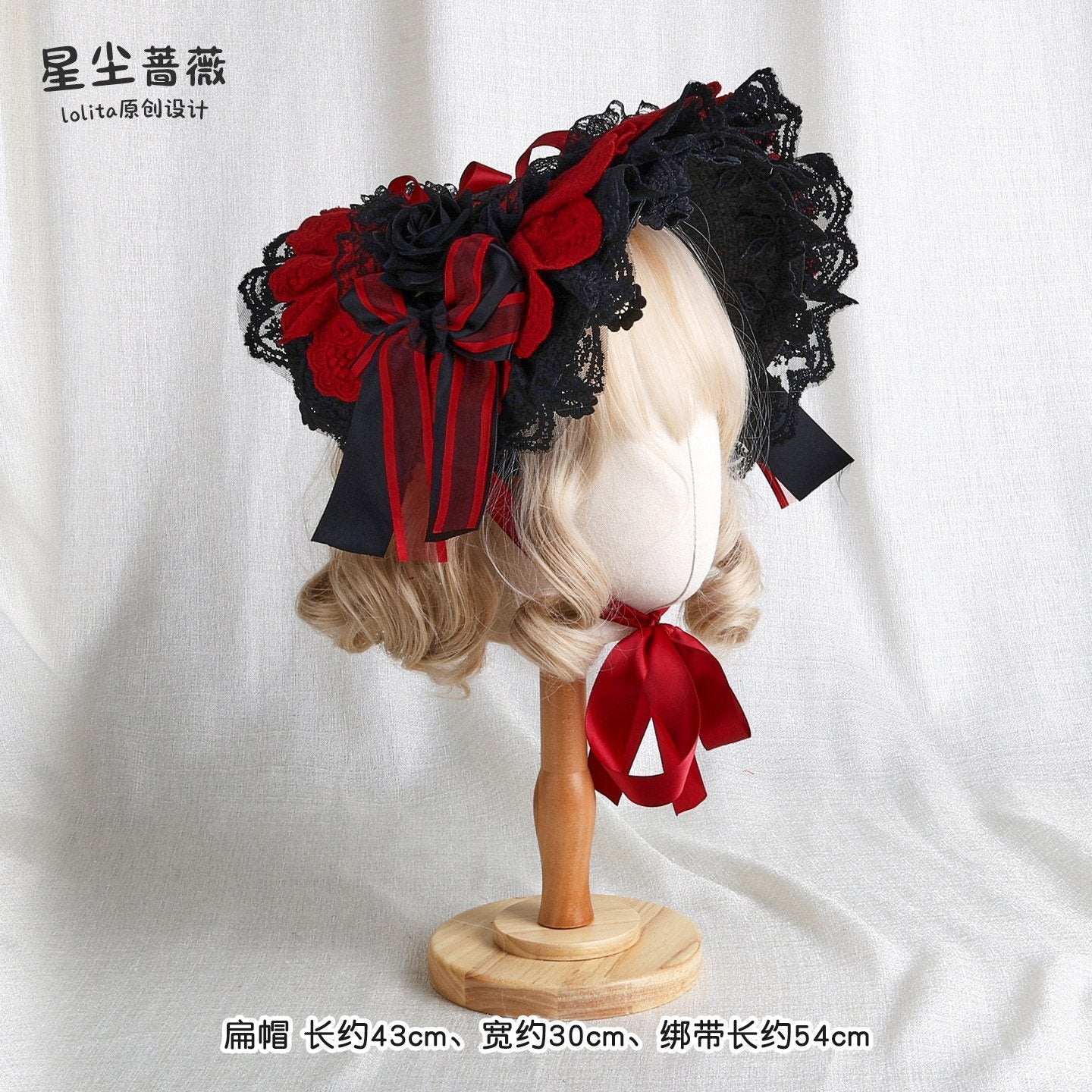 Stardust_Rose_Stardust_Rose_Red_Black_Lolita_Mini_Top_Hat_Flat_Hat_Women's_Hair_Clips_975404275374_MISSTT