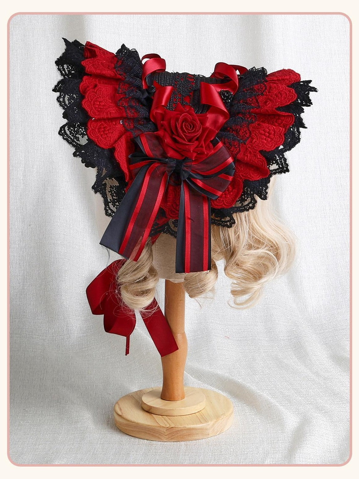 Stardust Rose Stardust Rose Red Black Lolita Mini Top Hat Flat Hat Women's Hair Clips