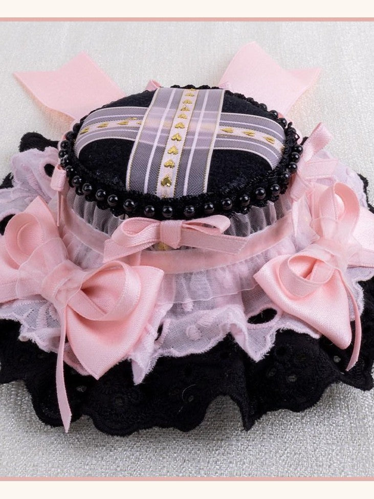 Stardust Rose Stardust Rose Scarlet Plaid Mini Top Hat Black Lace Women's Kc / Headbands