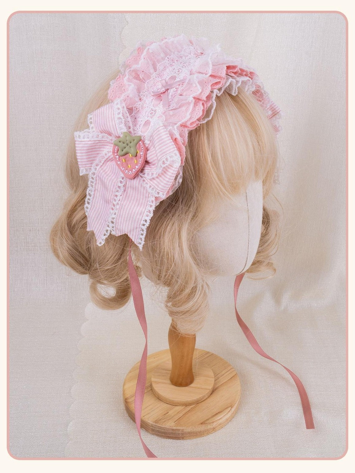Stardust Rose Strawberry Rose Bow Woven Lolita Women's Lace Kc / Headbands