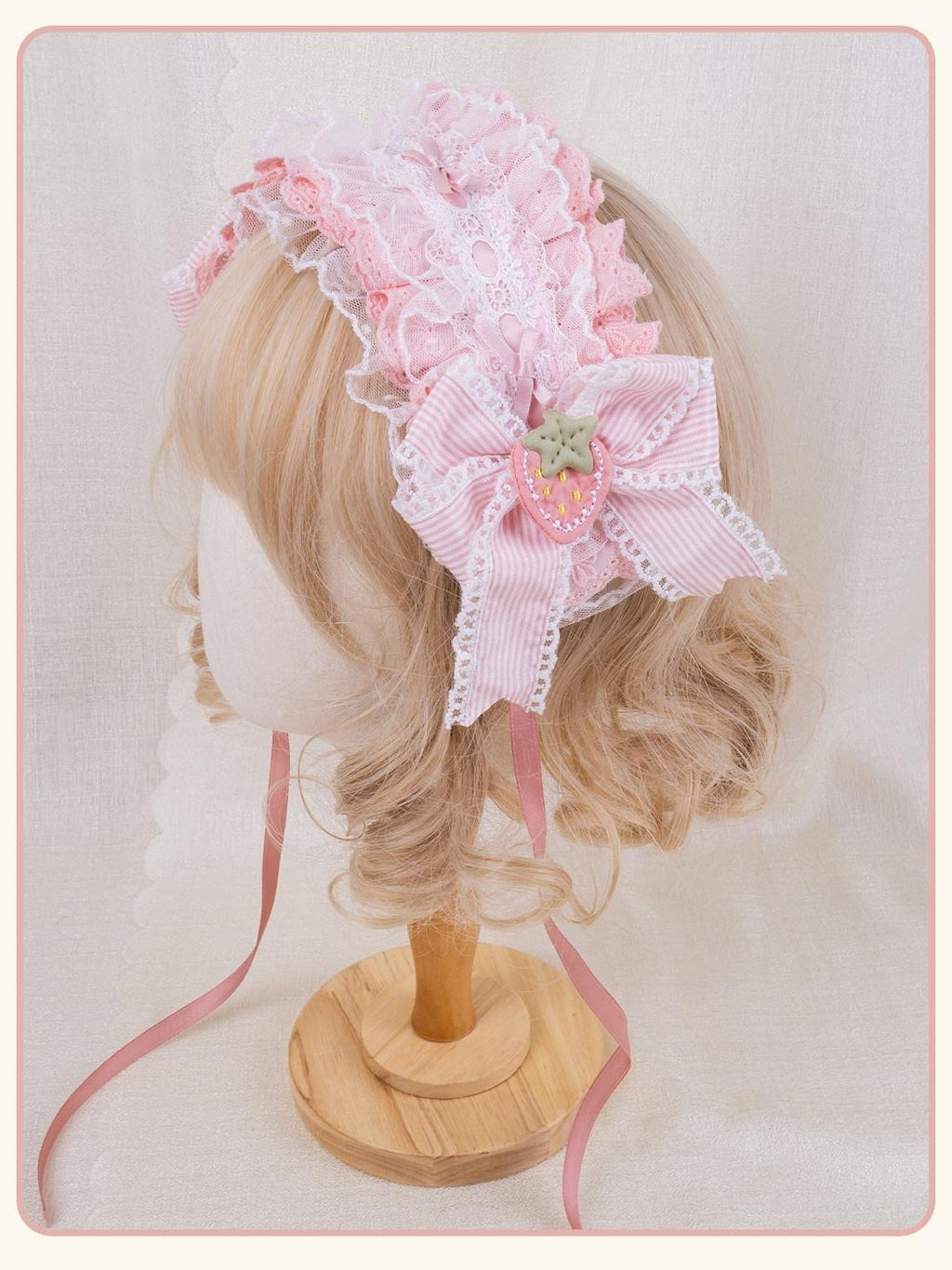 Stardust Rose Strawberry Rose Bow Woven Lolita Women's Lace Kc / Headbands