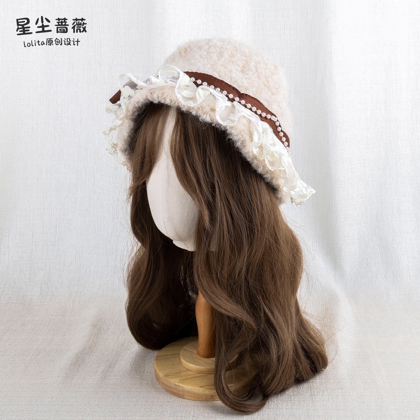 Stardust_Rose_Sweet_Cute_Lace_Bow_Letter_Round_Top_Women's_Woolen_Full_Bonnets_1002141859755_MISSTT