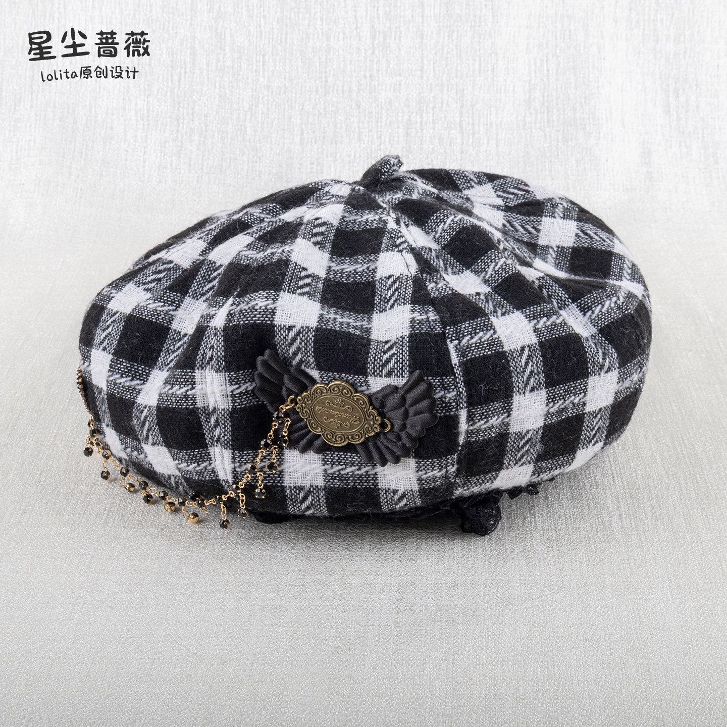 Stardust_Rose_Sweet_Cute_Lace_Bow_Letter_Round_Top_Women's_Woolen_Full_Bonnets_1002141859755_MISSTT