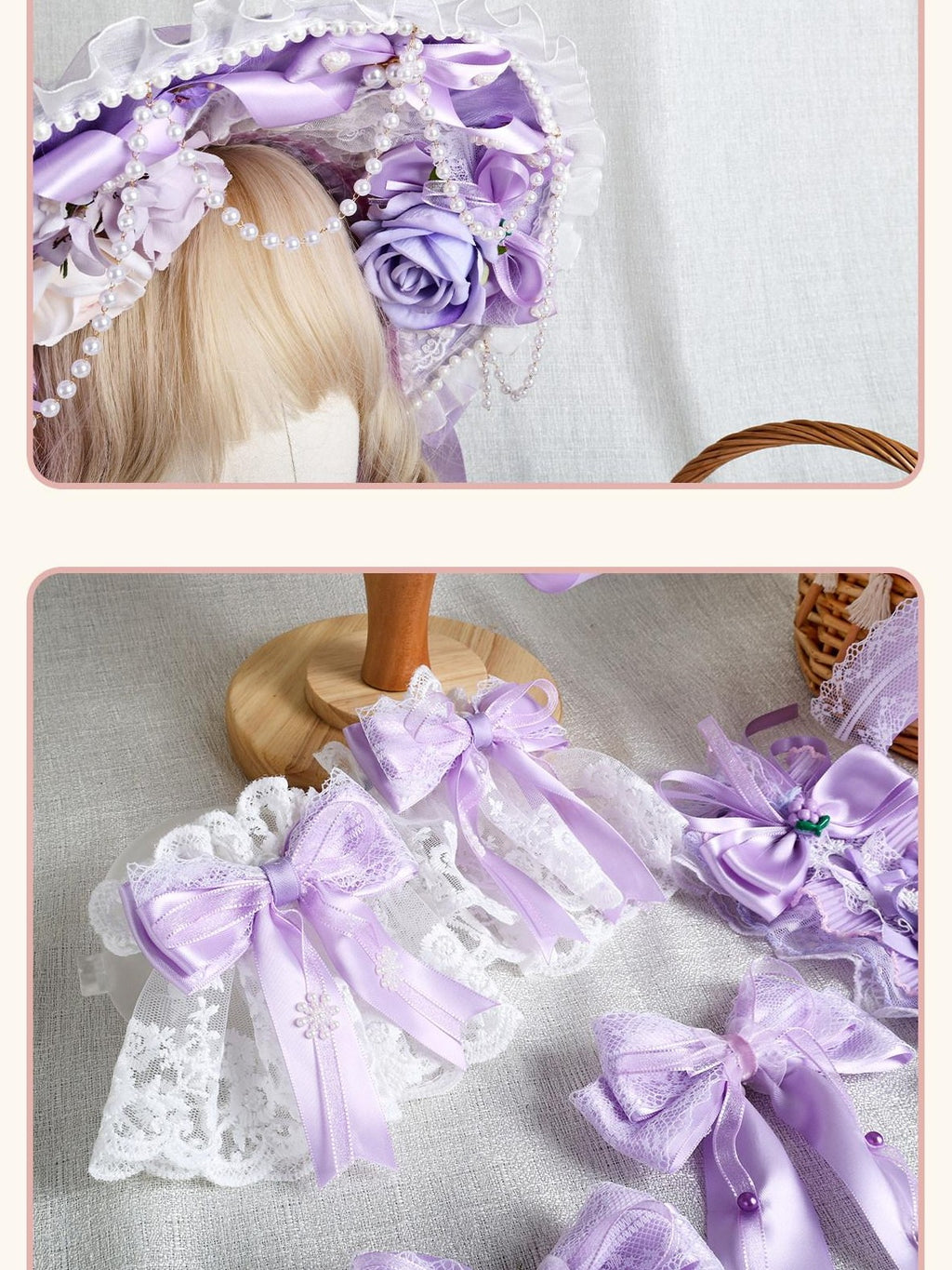 Stardust Rose Taro Purple Stardust Rose Bow Top Hat Handmade Lolita Women's Kc / Headbands